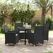 Set da Pranzo per Giardino 5 pcs Nero polyrattan