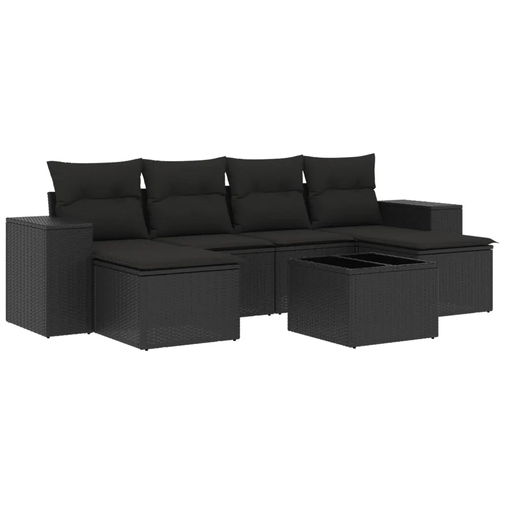 Set Divani da Giardino con Cuscini 7pz Nero Polyrattan
