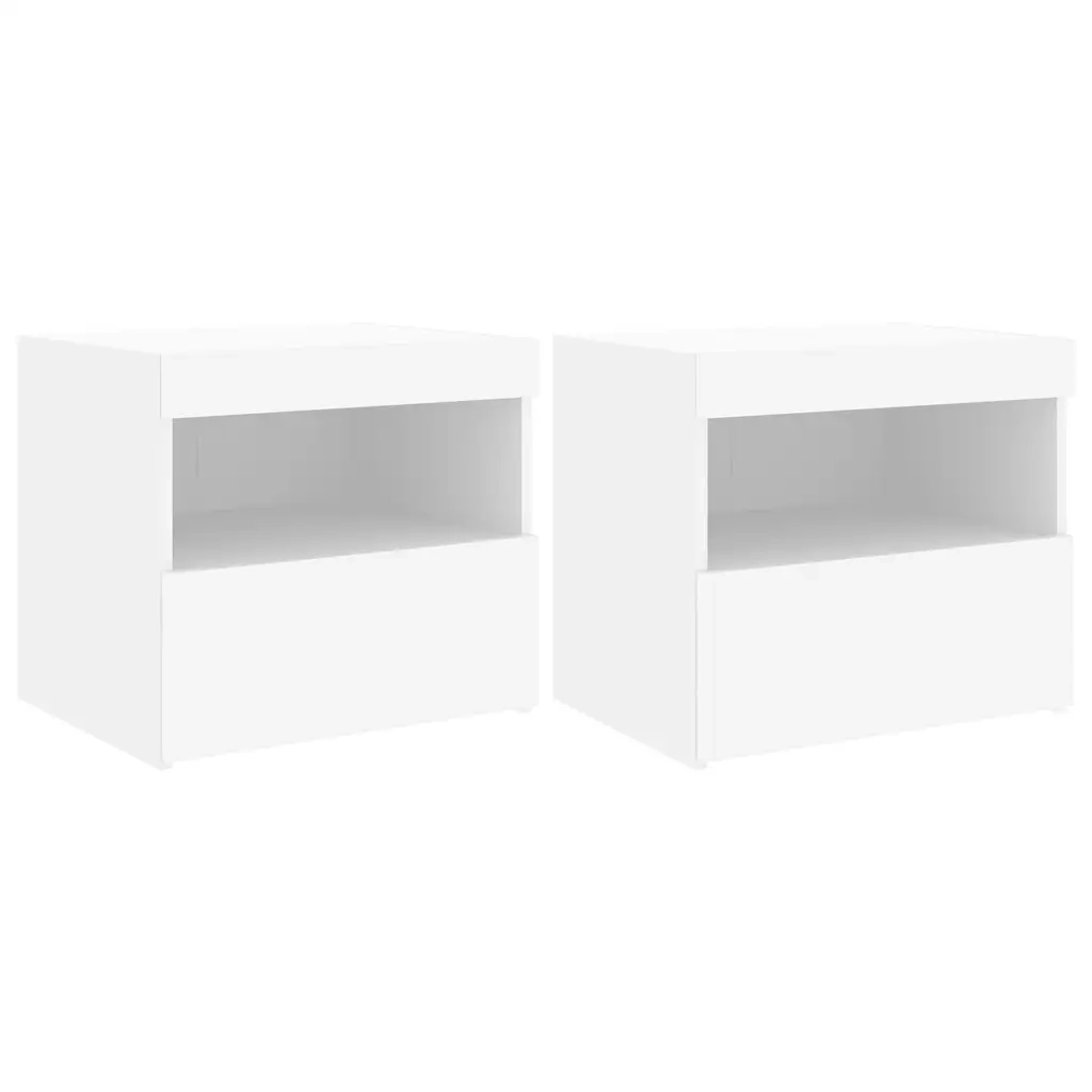 Set di 2 Comodini | Armadio da Notte | Mobiletto da notte con Luci LED Bianchi 50x40x45 cm