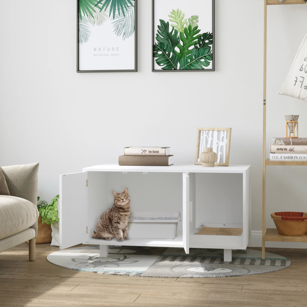 Mobile per Lettiera Gatti in Legno con 2 Ante ¨C Minimal ¨C Bianco
