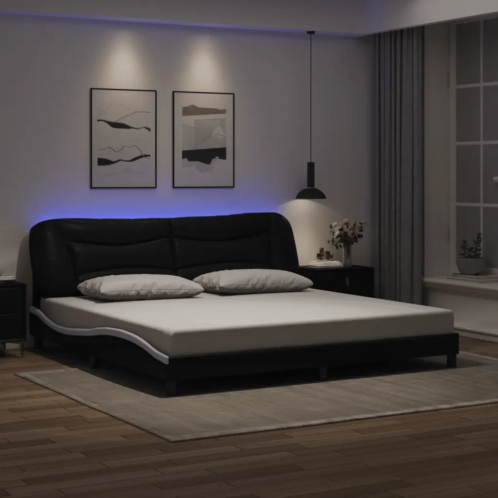 Giroletto con LED senza Materasso Hvar Nero e Bianco 200x200 cm