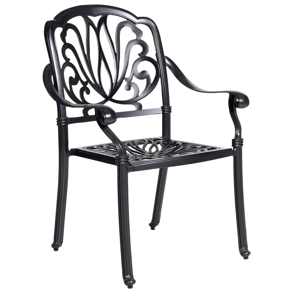 Set di 4 Sedie da Giardino Vintage in Alluminio Nero con Cuscini