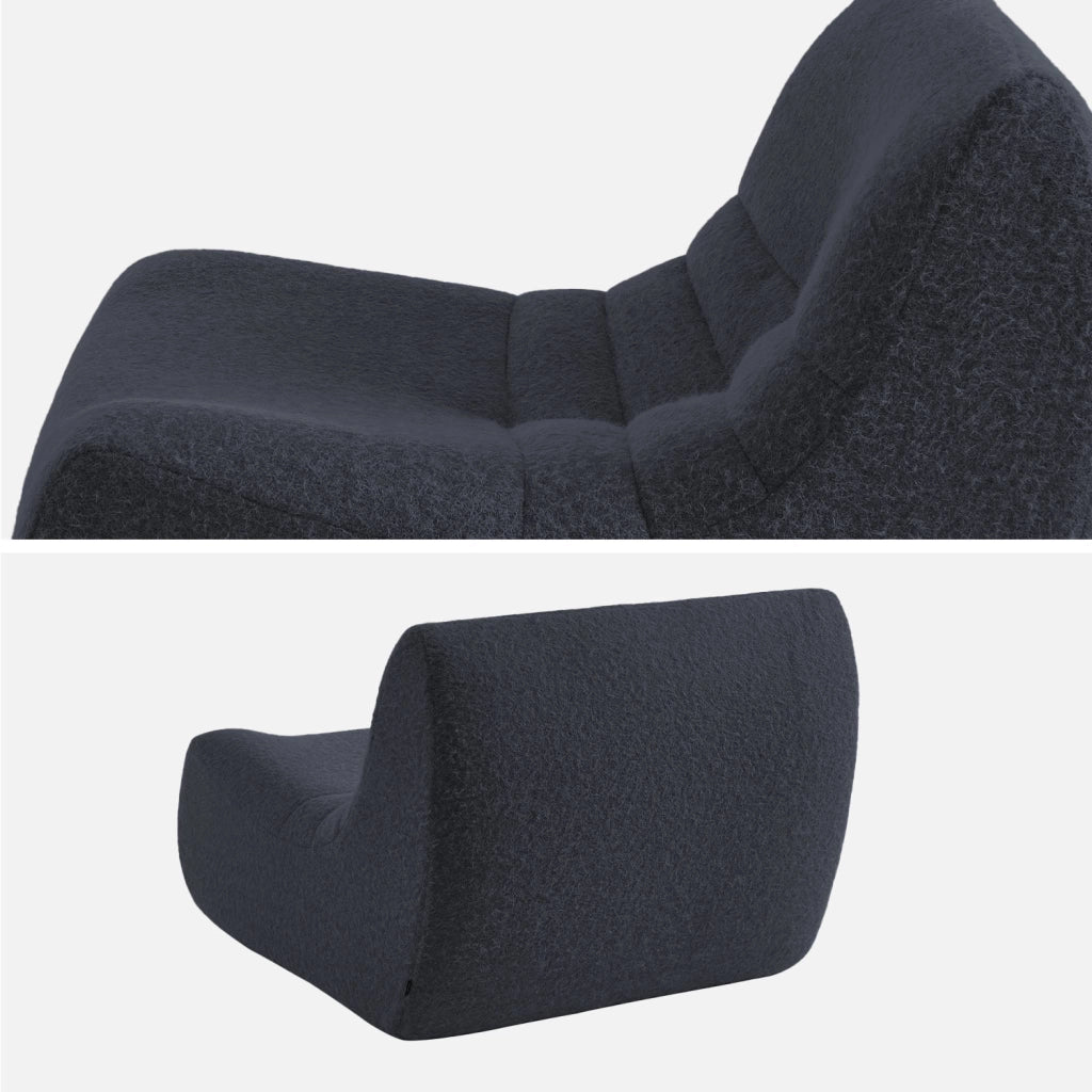 Poltrona senza braccioli in tessuto effetto alpaca, blu notte