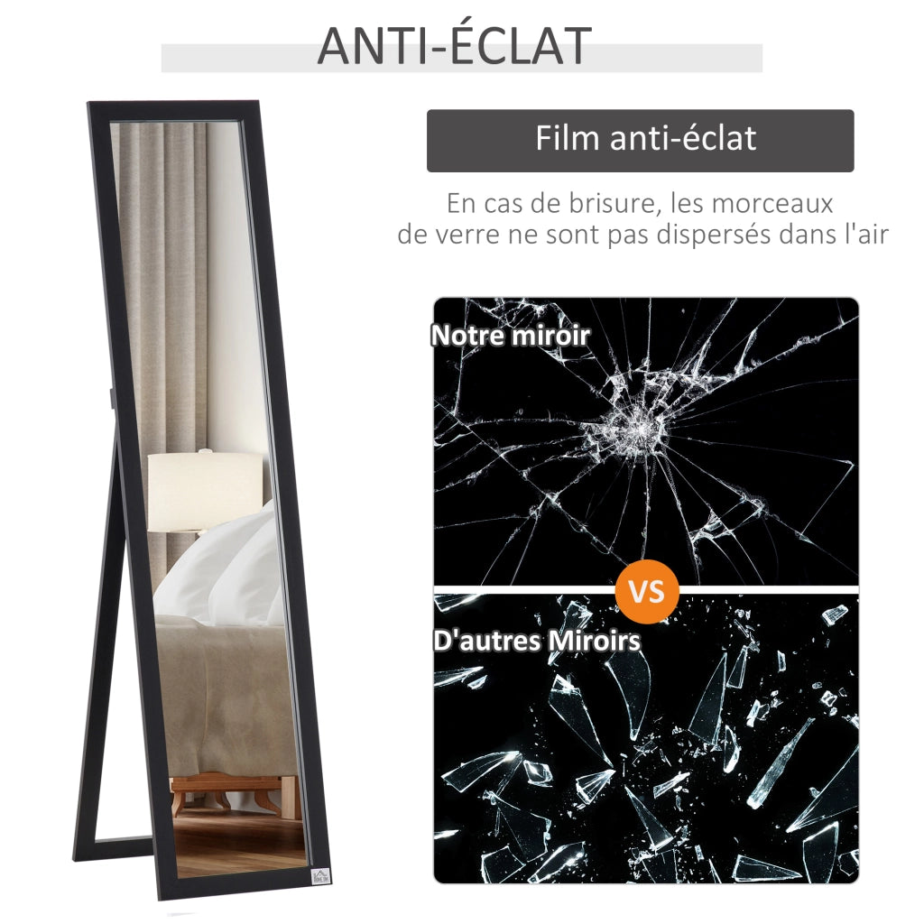 Specchio a Pieno Lunghezza con Supporto ¨C zephmum ¨C Nero 37x37x154 cm