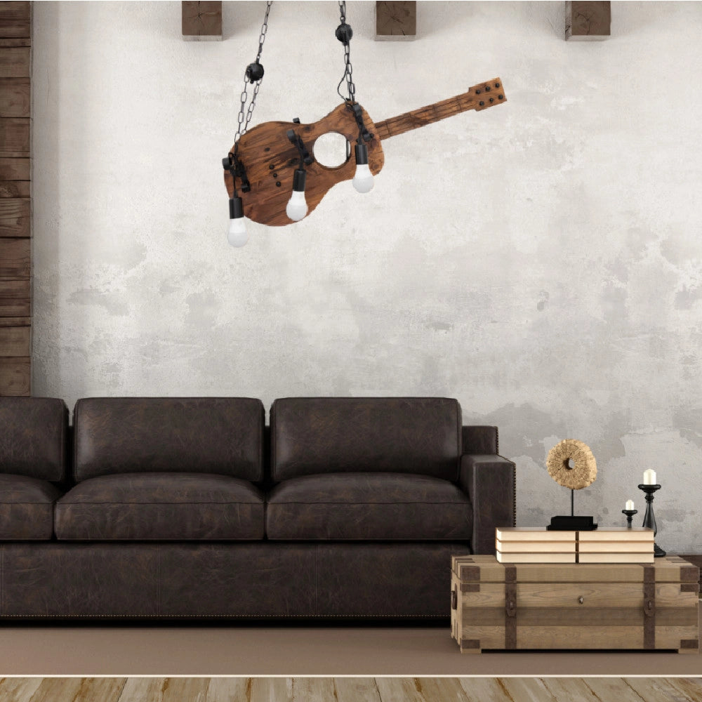 Trade Shop - Lampadario Sospensione Design Guitar In Legno Forma Chitarra 6 Attacchi E27 A53 -