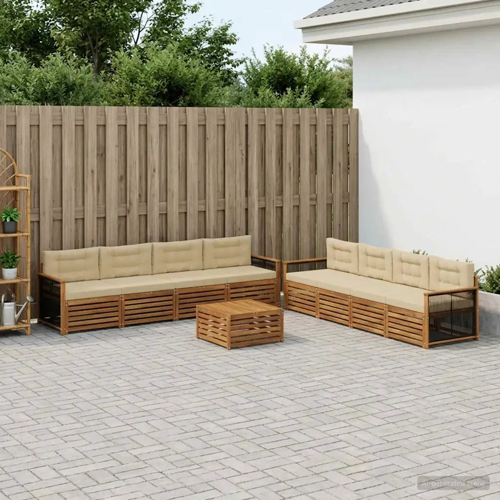 Set di divani da esterno con cuscino 9 pcs Naturale e Beige 3383176