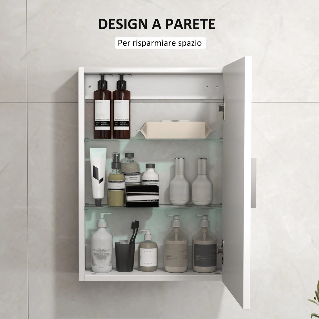 Pensile Bagno a Parete ¨C Xylo ¨C Legno Bianco con 3 Ripiani Regolabili in Vetro, 40x15x55 cm