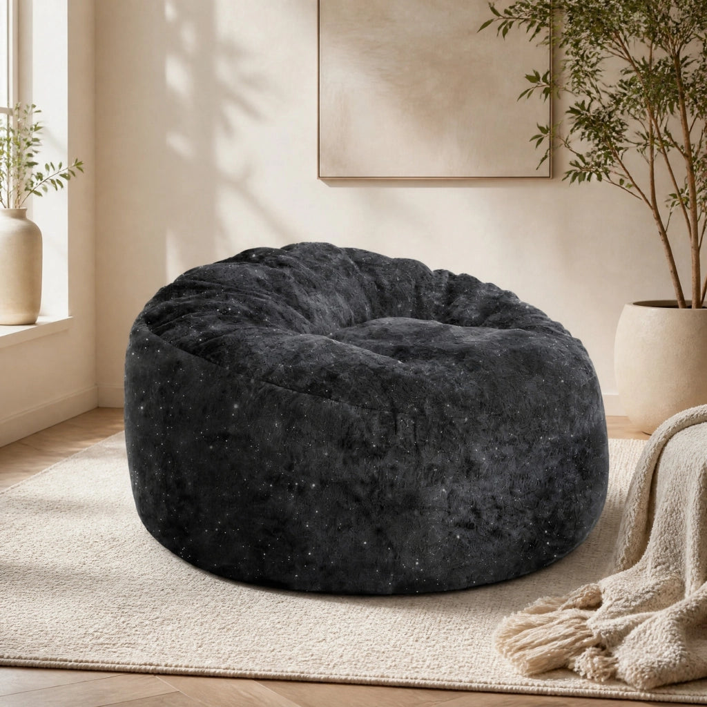Poltrona bean bag con schienale alto curvo in flanella nera