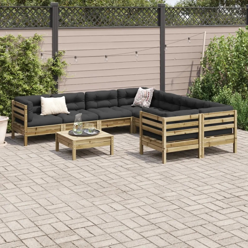 Set Divani da Giardino 9pz con Cuscini Legno Impregnato di Pino