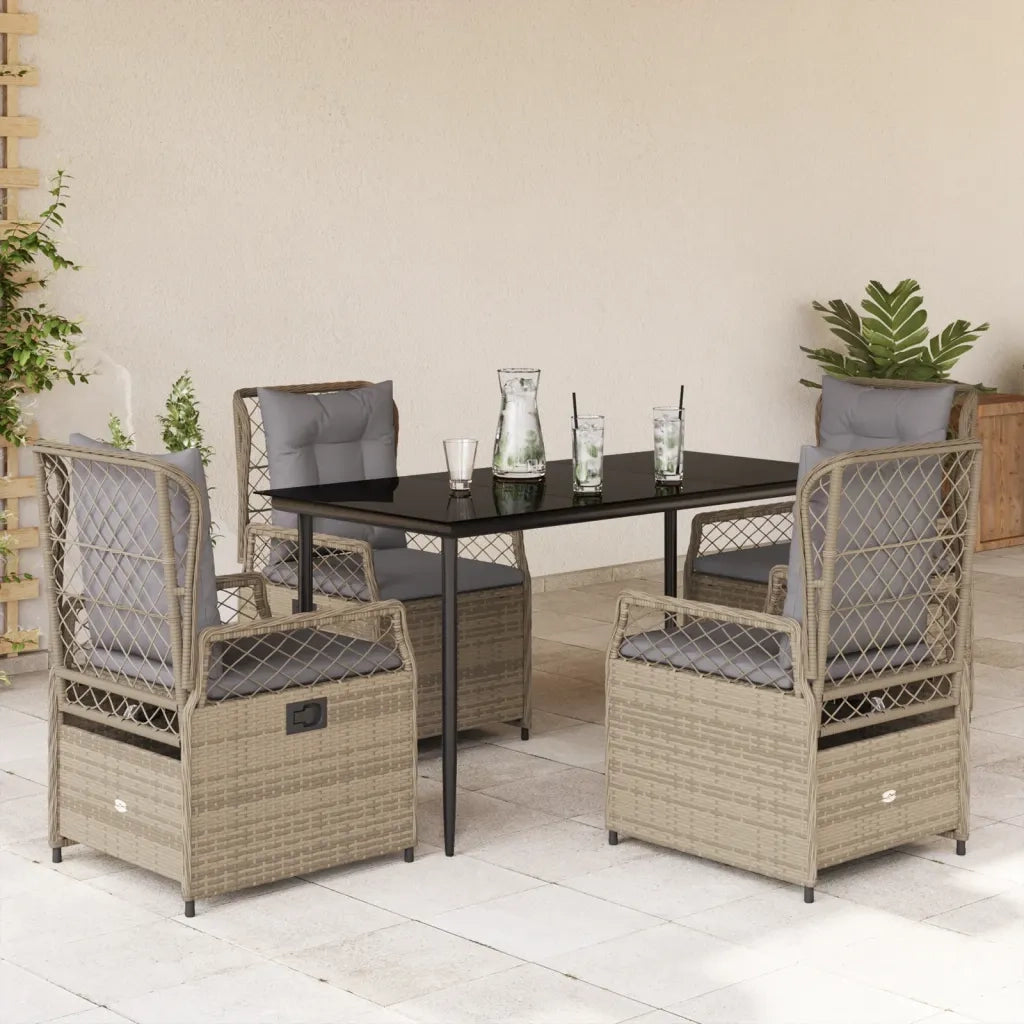Set da Pranzo da Giardino 5 pz con Cuscini Beige in Polyrattan