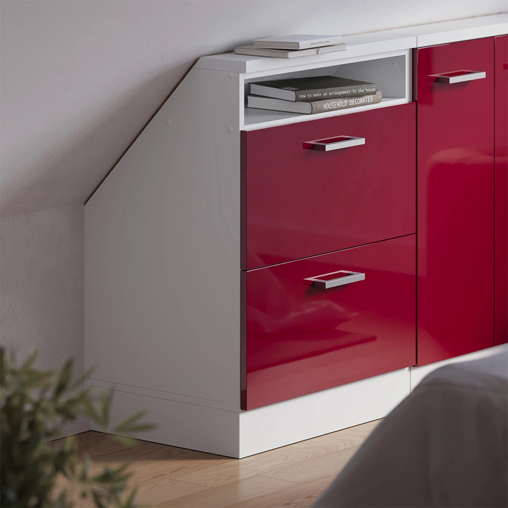 Mobile sottotetto Rion Rosso lucido/Bianco con 2 cassetti Vicco