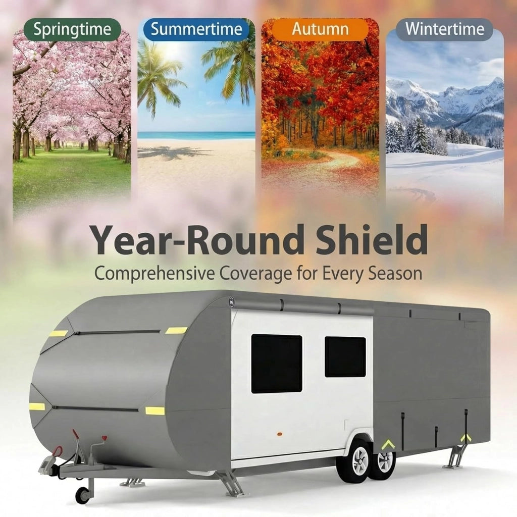 Copertura di Protezione per Camper, Telo Copri Caravan in Tessuto a 5 Strati, Cover Roulotte, Traspirante, Resistente a Vento, Acqua e Sole, con Borsa Trasporto (681 x 267 x 274cm)
