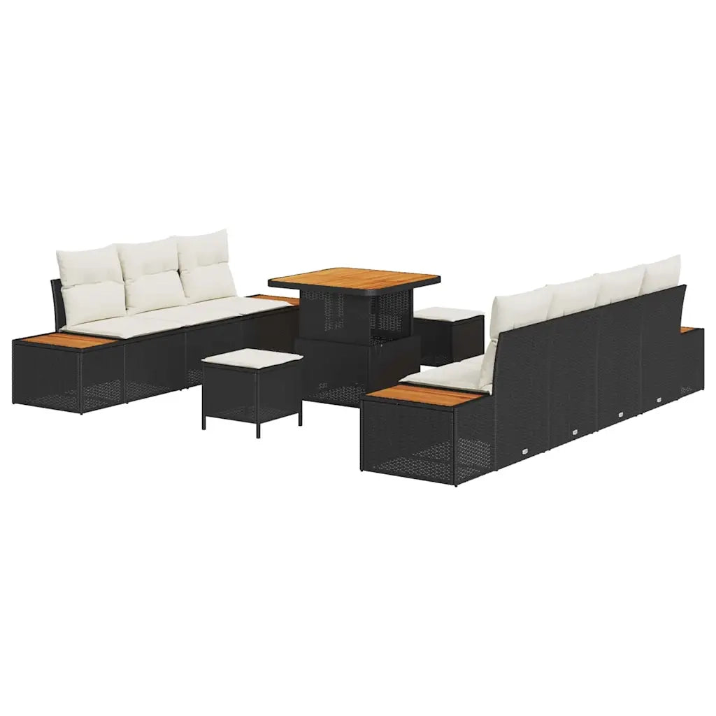 Set Divano da Giardino con cuscino 10 pcs Nero Poly Rattan 3364825