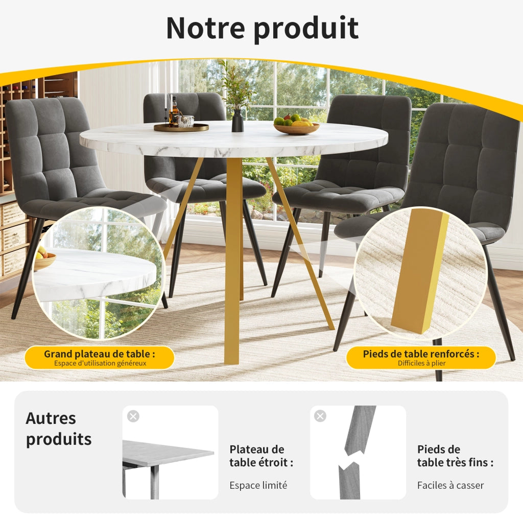 Tavolo da pranzo rotondo in MDF con gambe in ferro per cucina e sala da pranzo bianco moderno 80 × 80 × 75 cm