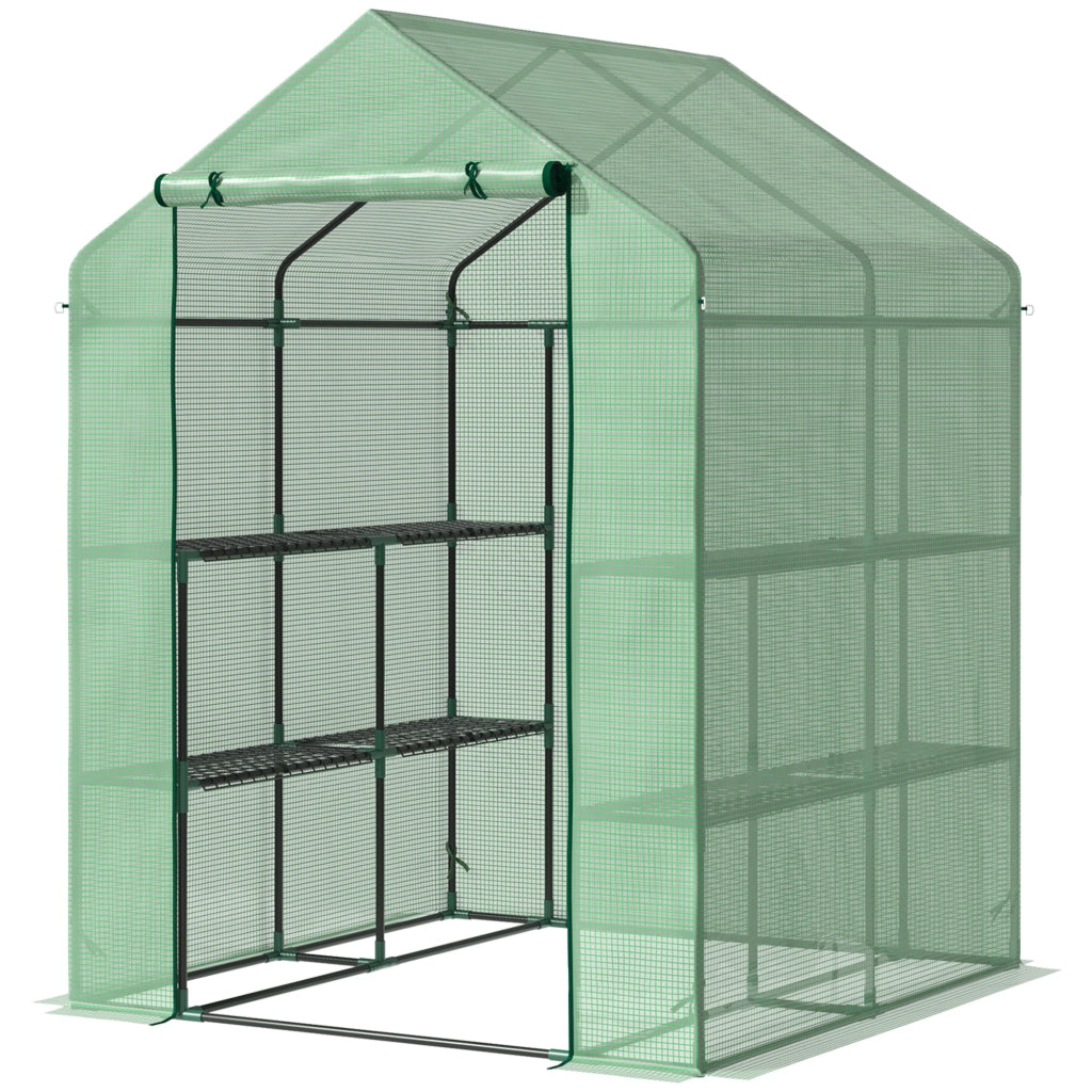 Serra da giardino con 8 ripiani ¨C zephmum ¨C verde acciaio plastica 143x138x190 cm