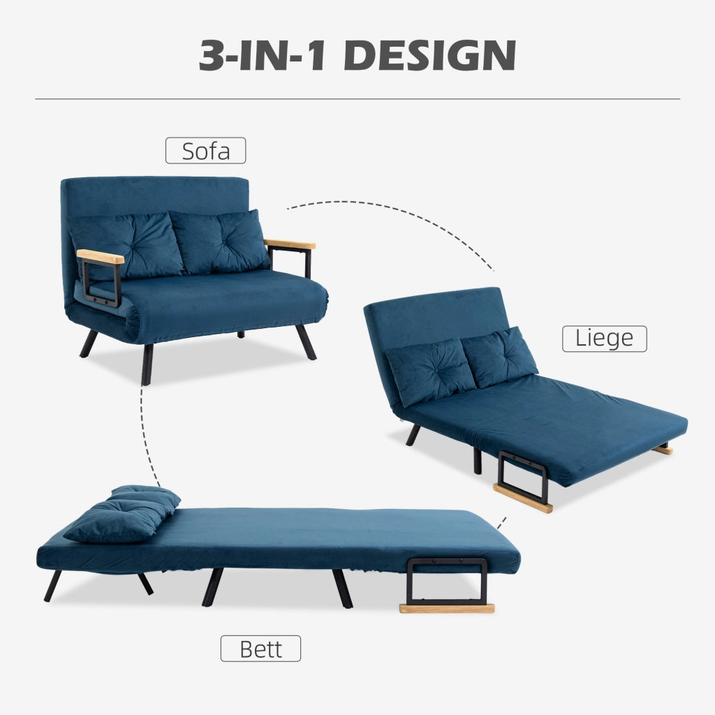 Divano letto 2 posti in velluto ¨C Xylo ¨C con 2 cuscini, beige e blu