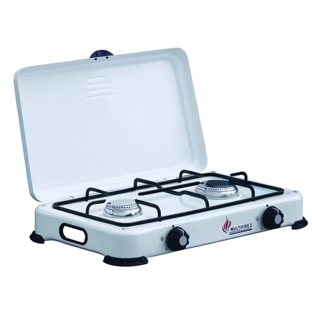 Fornello Smaltato con 2 Fuochi e Coperchio  GPL/METANO - Fornellone colore Bianco P2M