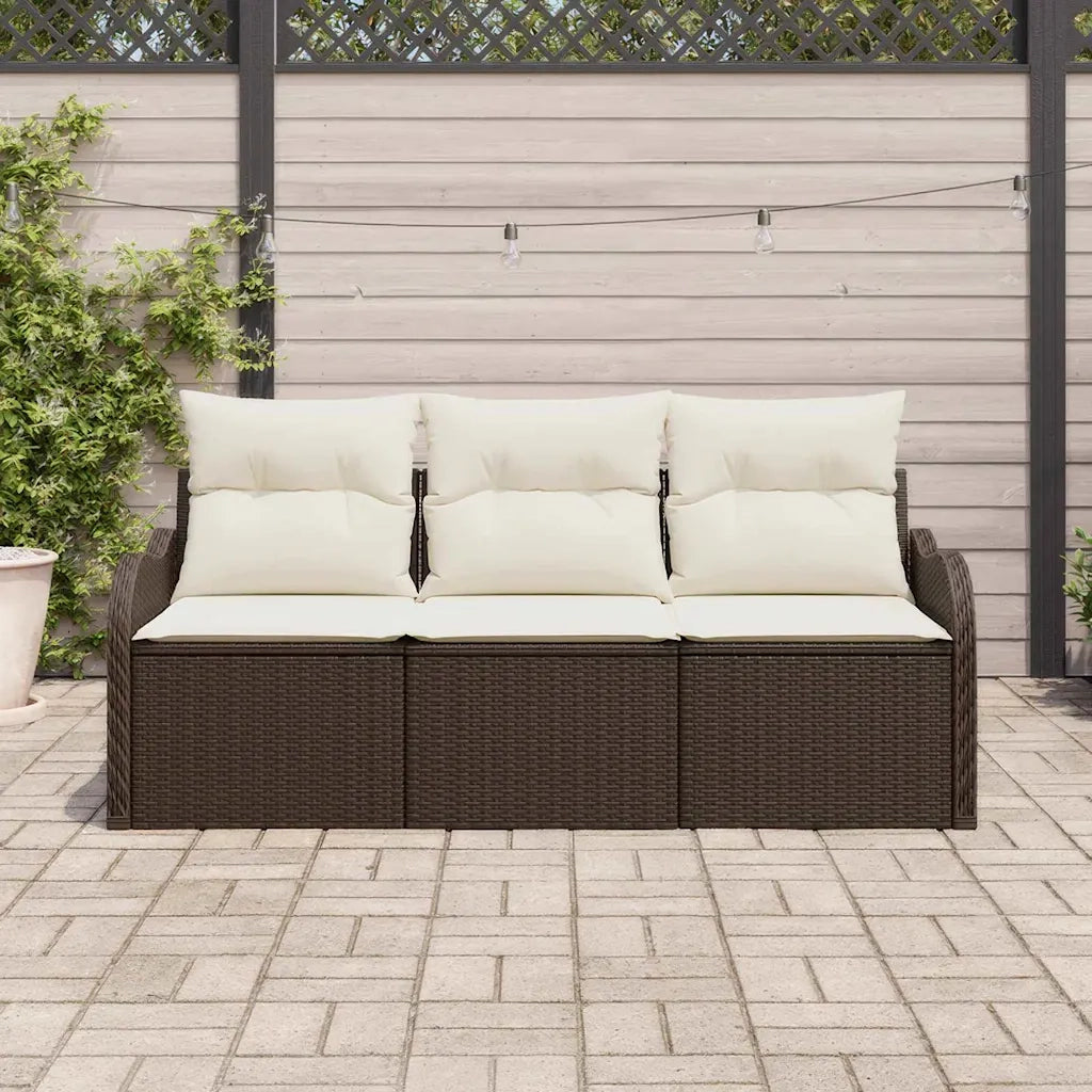 Set Divano da Giardino con cuscino 3 pcs Marrone polyrattan 3345558