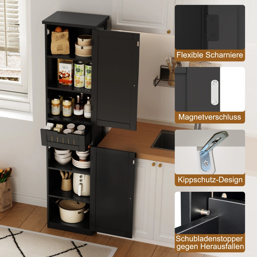 ARMADIO DA CUCINA 170x40x30 cm MDF Nero con 4 ripiani regolabili