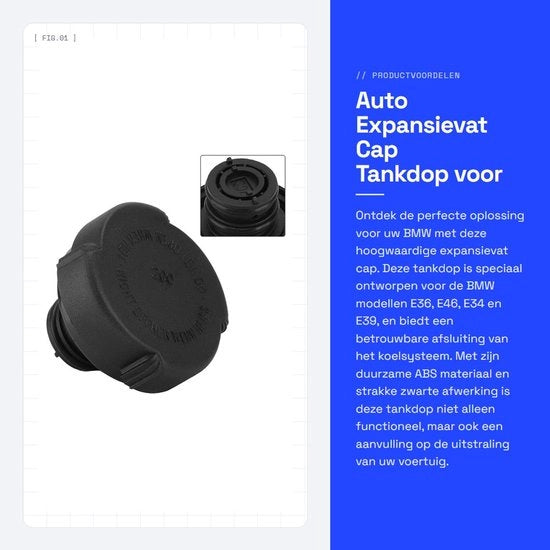 Tappo di serbatoio espansivo - Coperchio ABS - Adatto per E36/E46/E34/E39 - Cod. OE 17111712492 - Nero - Duraturo e nuovo