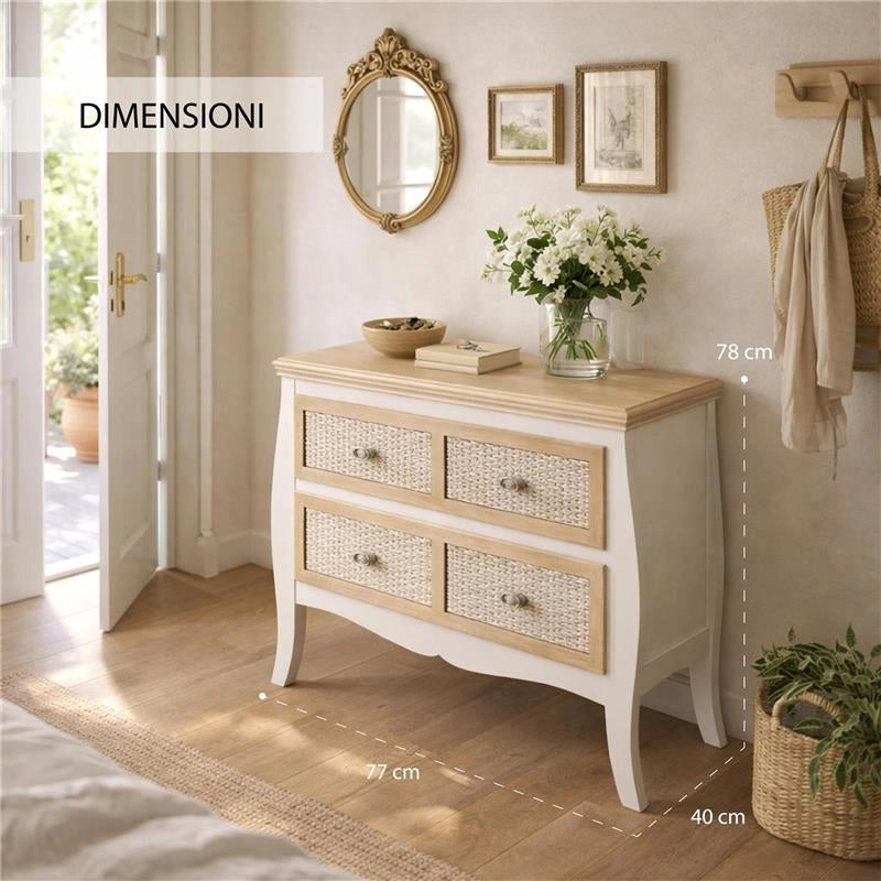 CHARM MOBILETTO CON 4 CASSETTI 77X40X78H CM COLORE BIANCO E CREMA