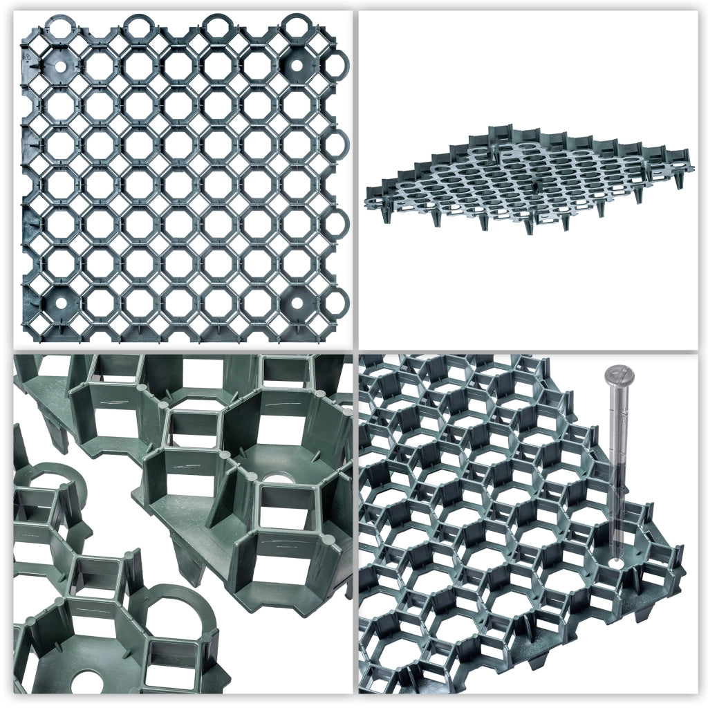 Griglia di protezione per prato KADAX Geogrid 50x50x3,5 cm, 24 pezzi, giardino, 530 tonnellate/m²
