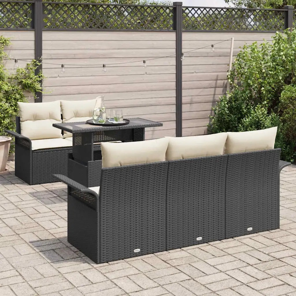 Set Divano da Giardino con cuscino 6 pcs Nero polyrattan 3348193