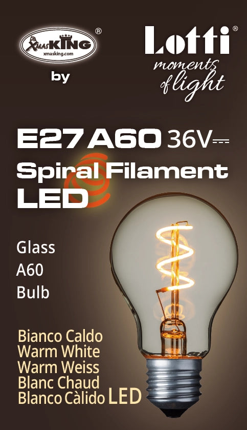 Lampada E27 36V goccia spiral Ø60mm bianco caldo