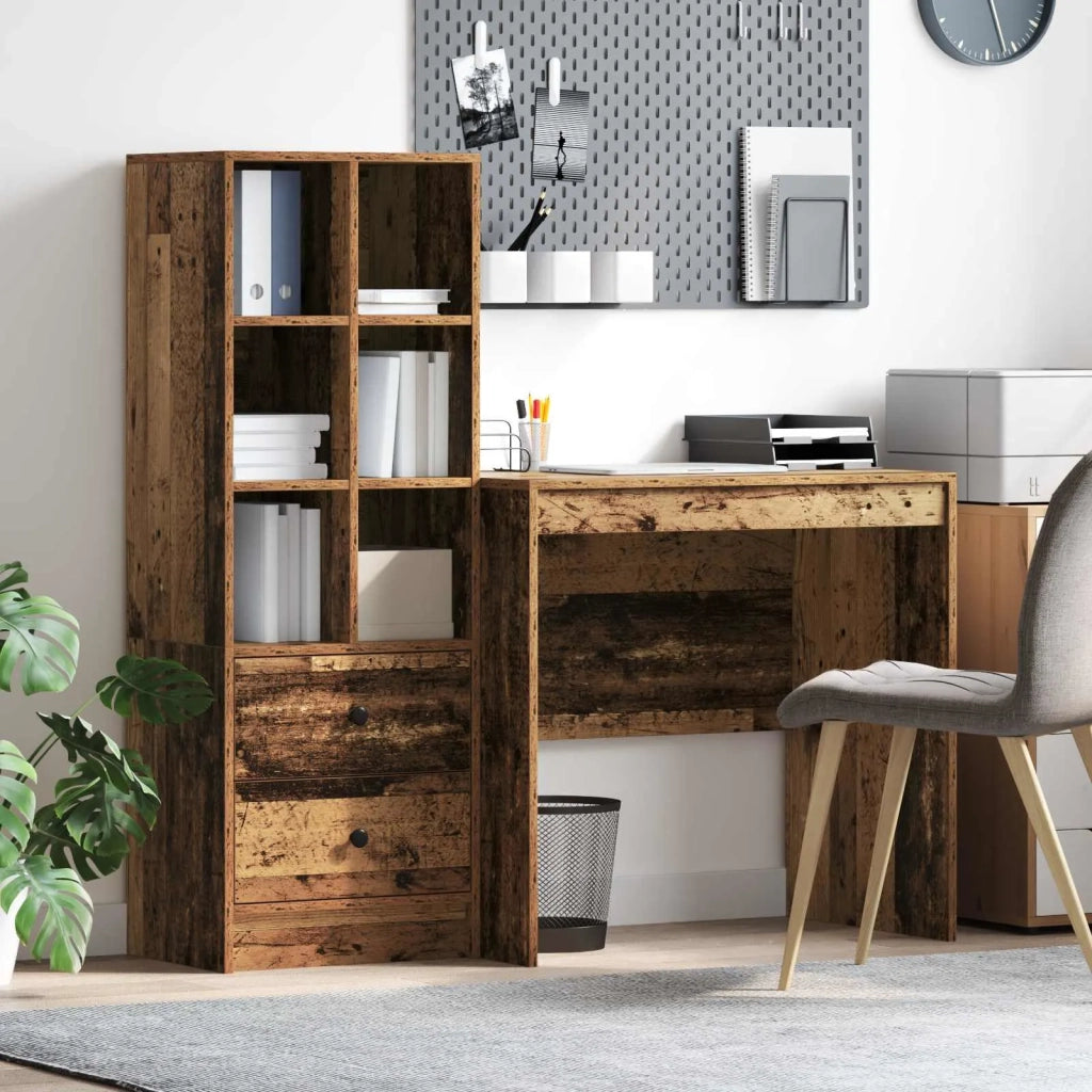 Scrivania con cassetto con lo scaffale 2 pcs Legno vecchio 3337367
