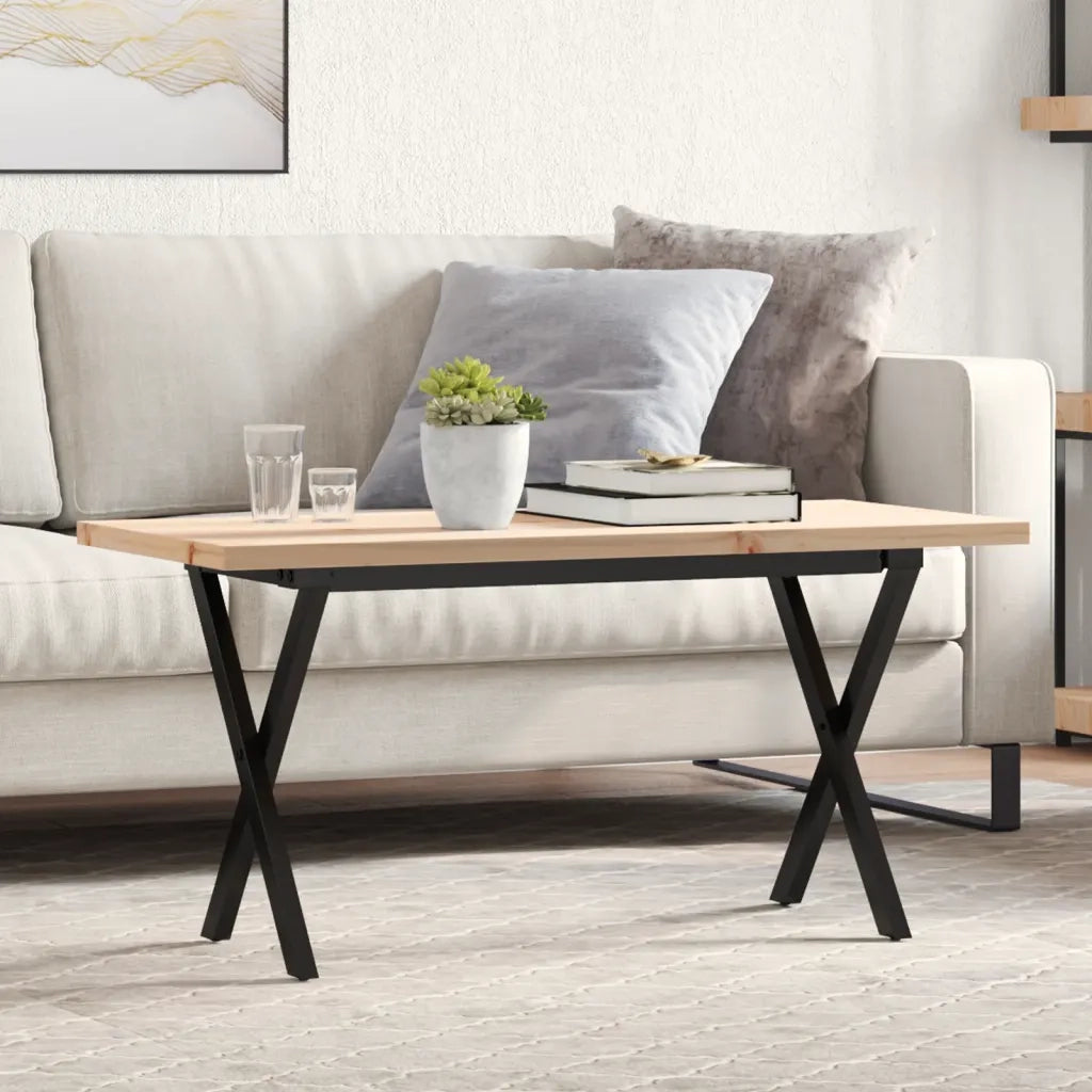 Tavolino Salotto Telaio a X 90x40x45,5 cm Legno Pino e Acciaio 3282752