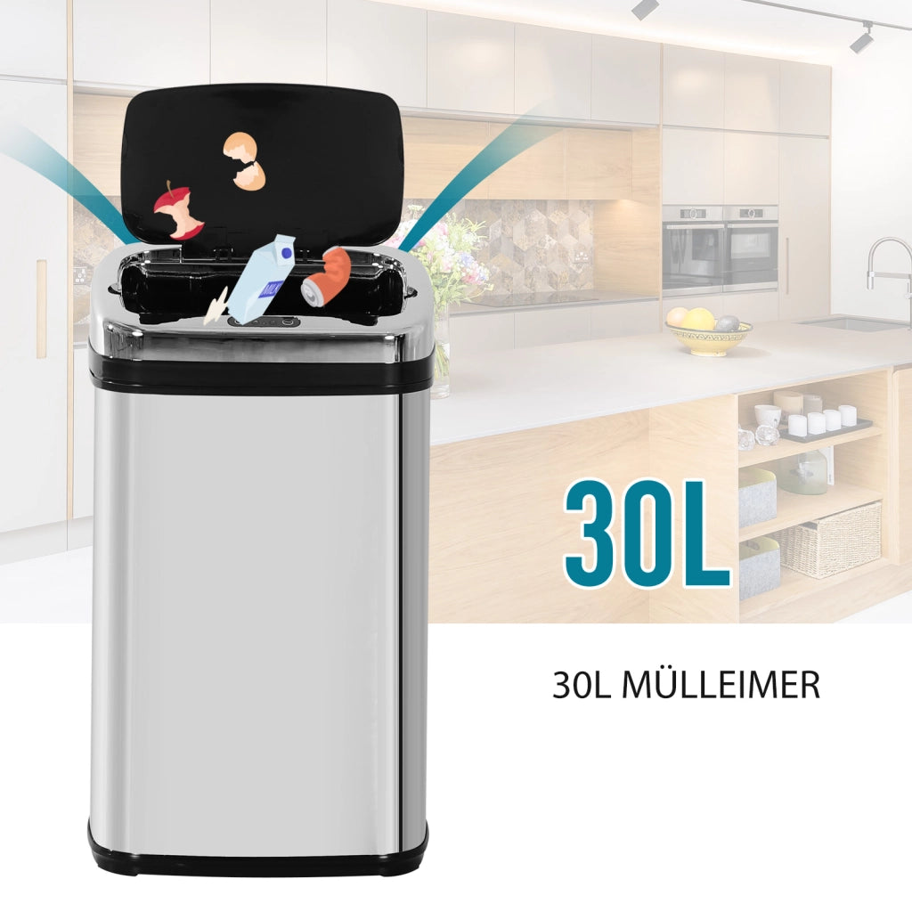 Cestino 30L Automatico ¨C Minimal ¨C Acciaio Inossidabile Argento