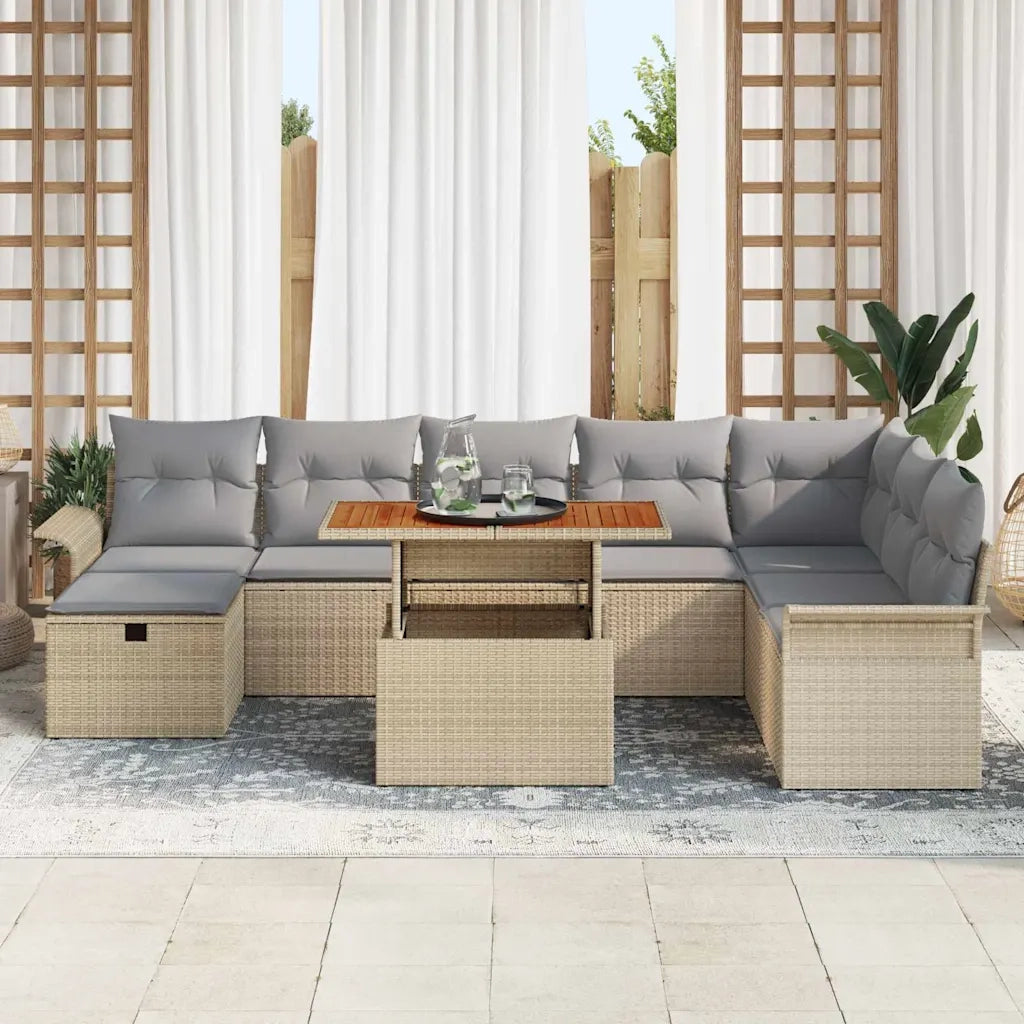 Set Divano da Giardino con cuscino 9 pcs Beige polyrattan 3359927