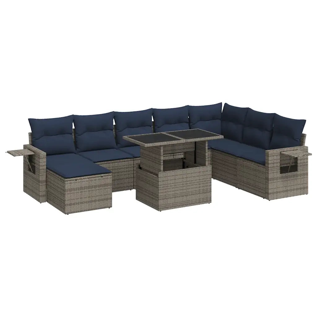 Set Divano da Giardino 9pz con Cuscini Grigio Polyrattan Acacia 3326532