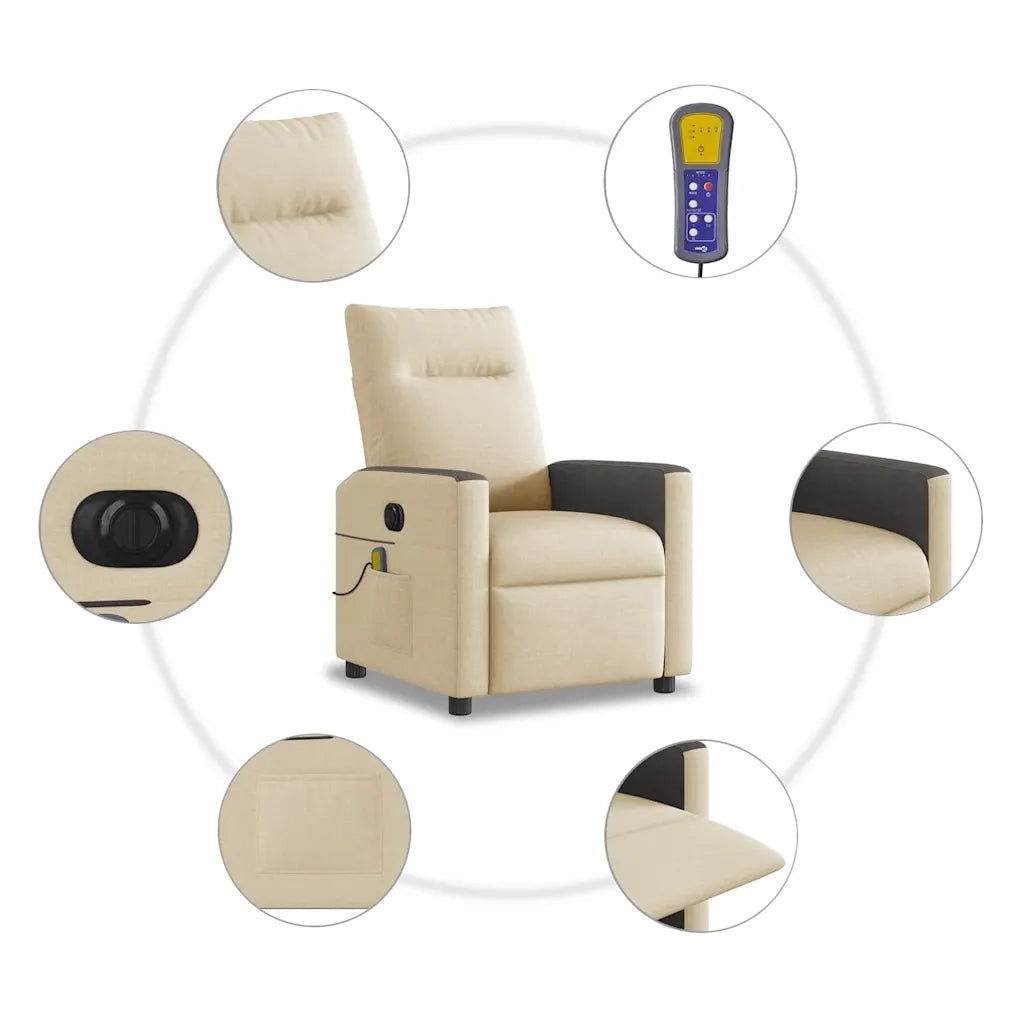 Poltrona Reclinabile Massaggiante Elettrica Crema in Tessuto 3324049