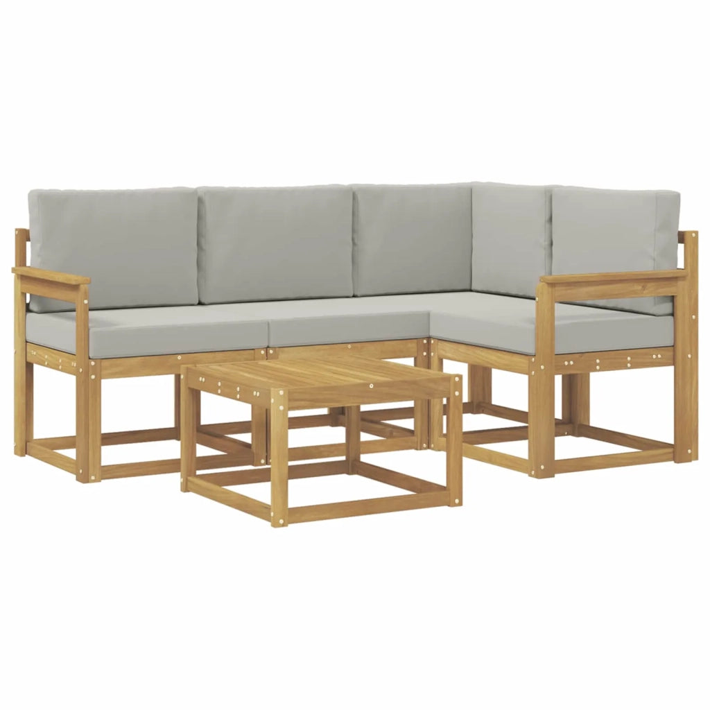 Set di divani da esterno 5 pz Bianco e Grigio Chiaro Poliestere 3387585