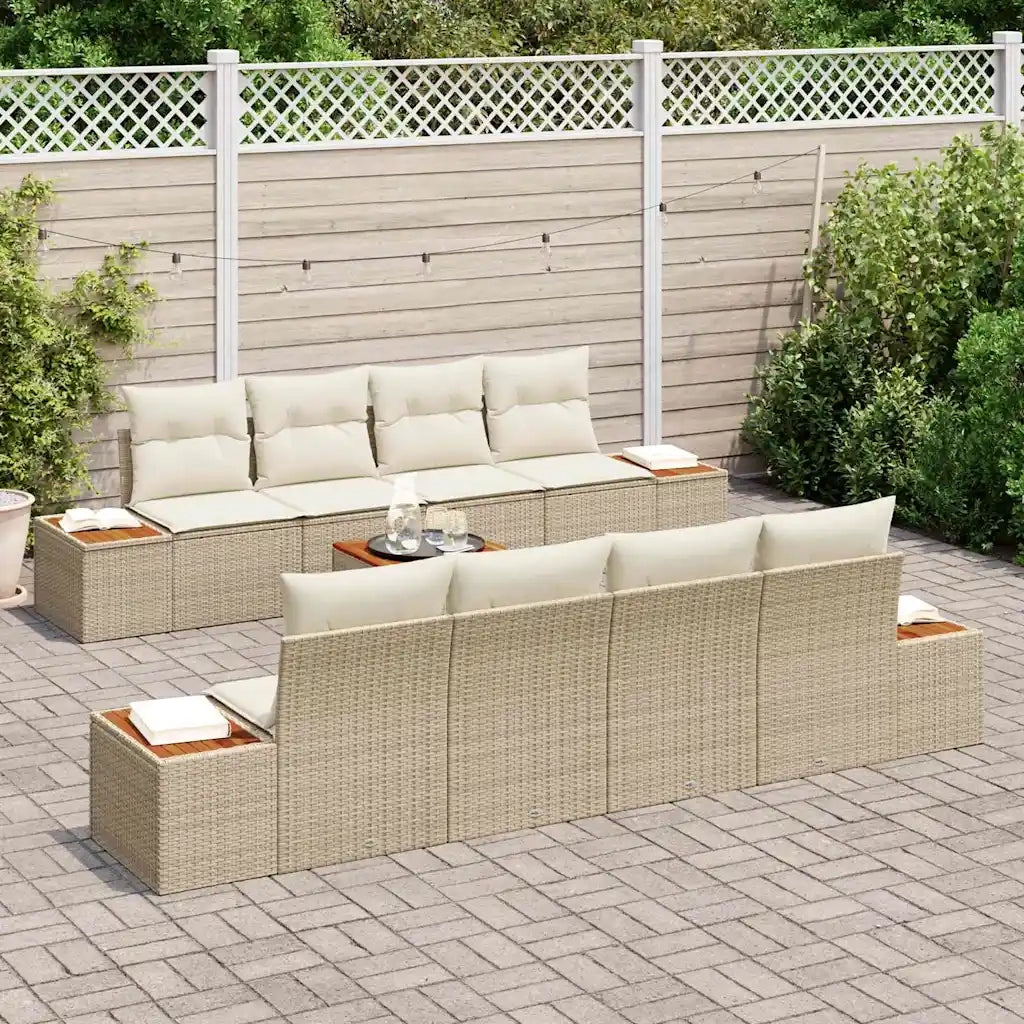 Set Divano da Giardino con cuscino 9 pcs Beige Poly Rattan