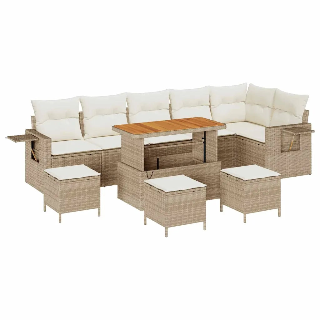 Set Divano da Giardino 12 pcs Beige e Crema polyrattan