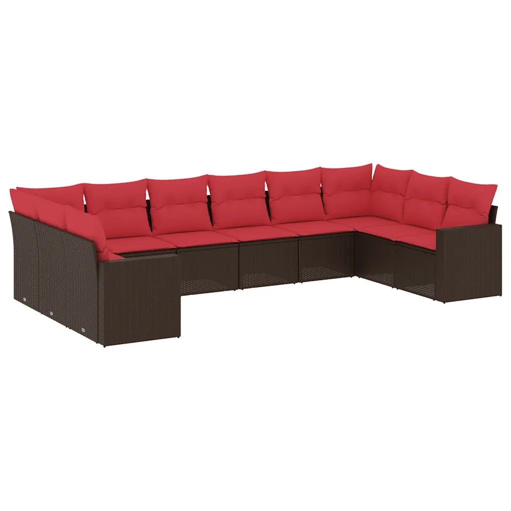 Set Divani da Giardino 10pz con Cuscini in Polyrattan Marrone 3219464