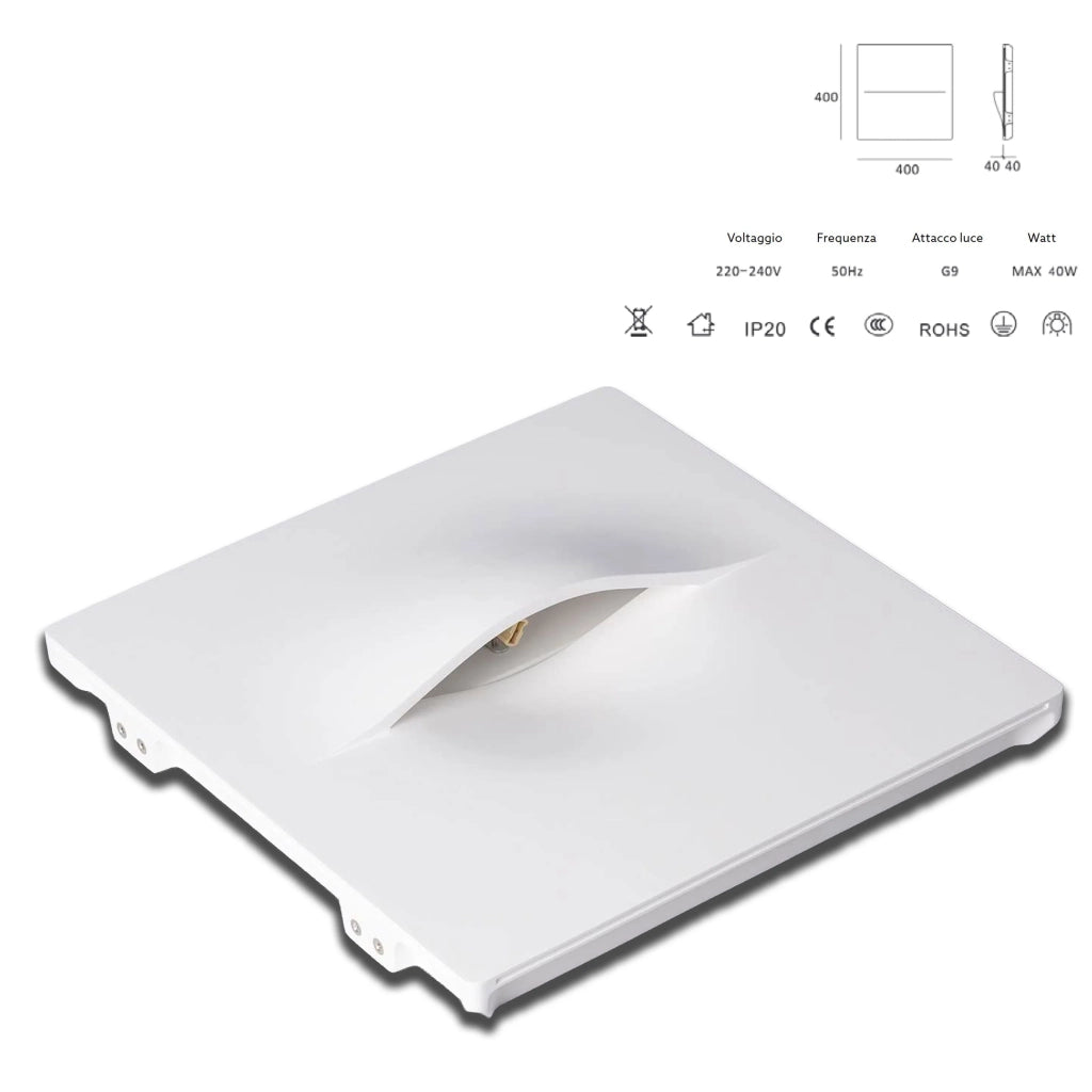 *STOCK* Portafaretto In Gesso Ceramico ad incasso TASCA 400x400mm  40W G9 IP20