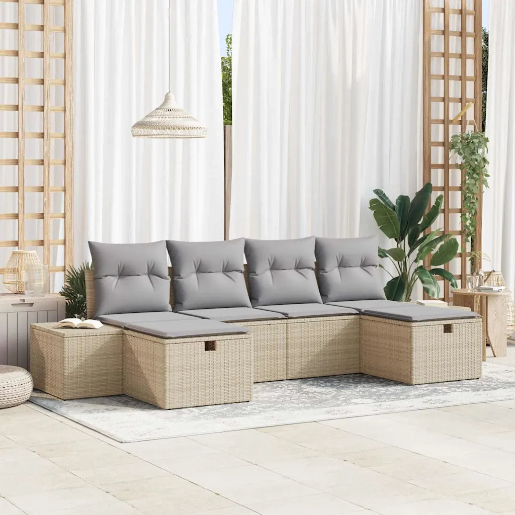 Set Divano da Giardino con cuscino 6 pcs Beige polyrattan