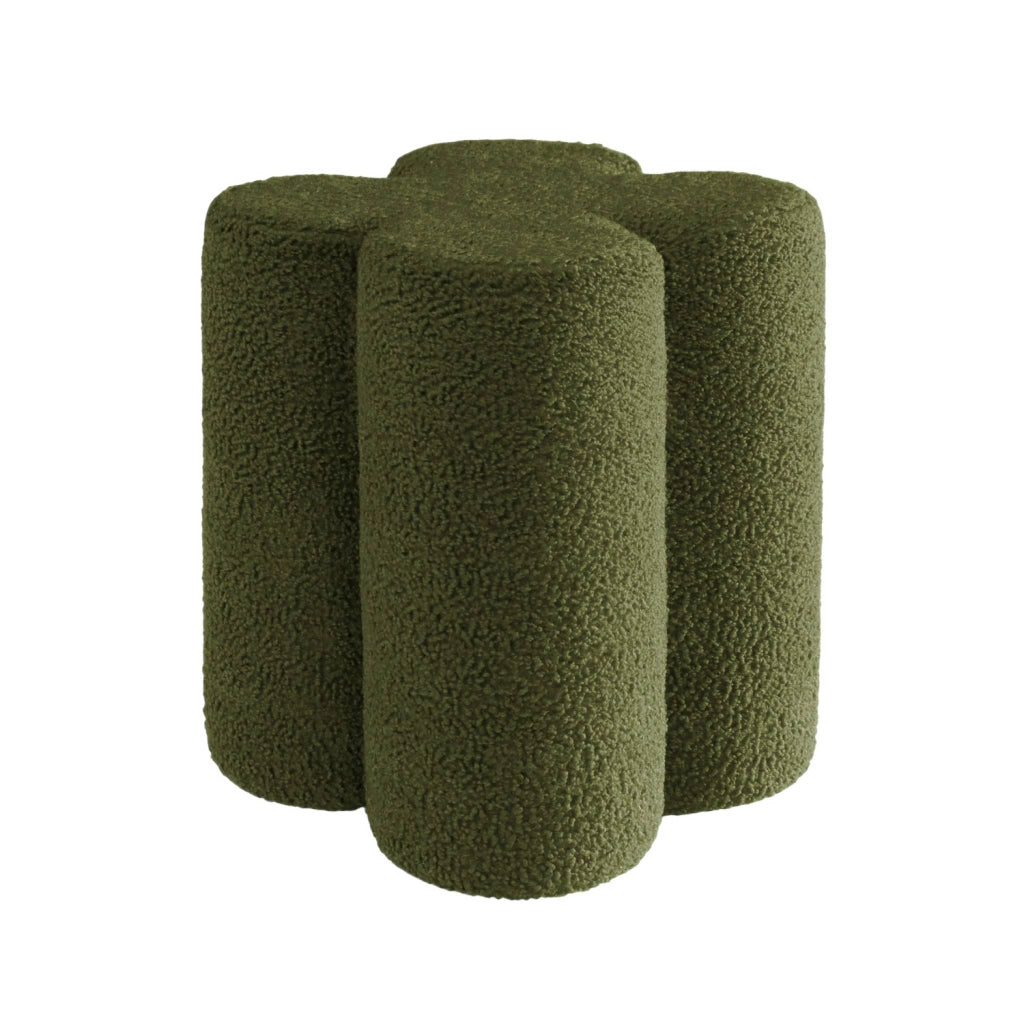 Pouf trifoglio in bouclé, verde kaki