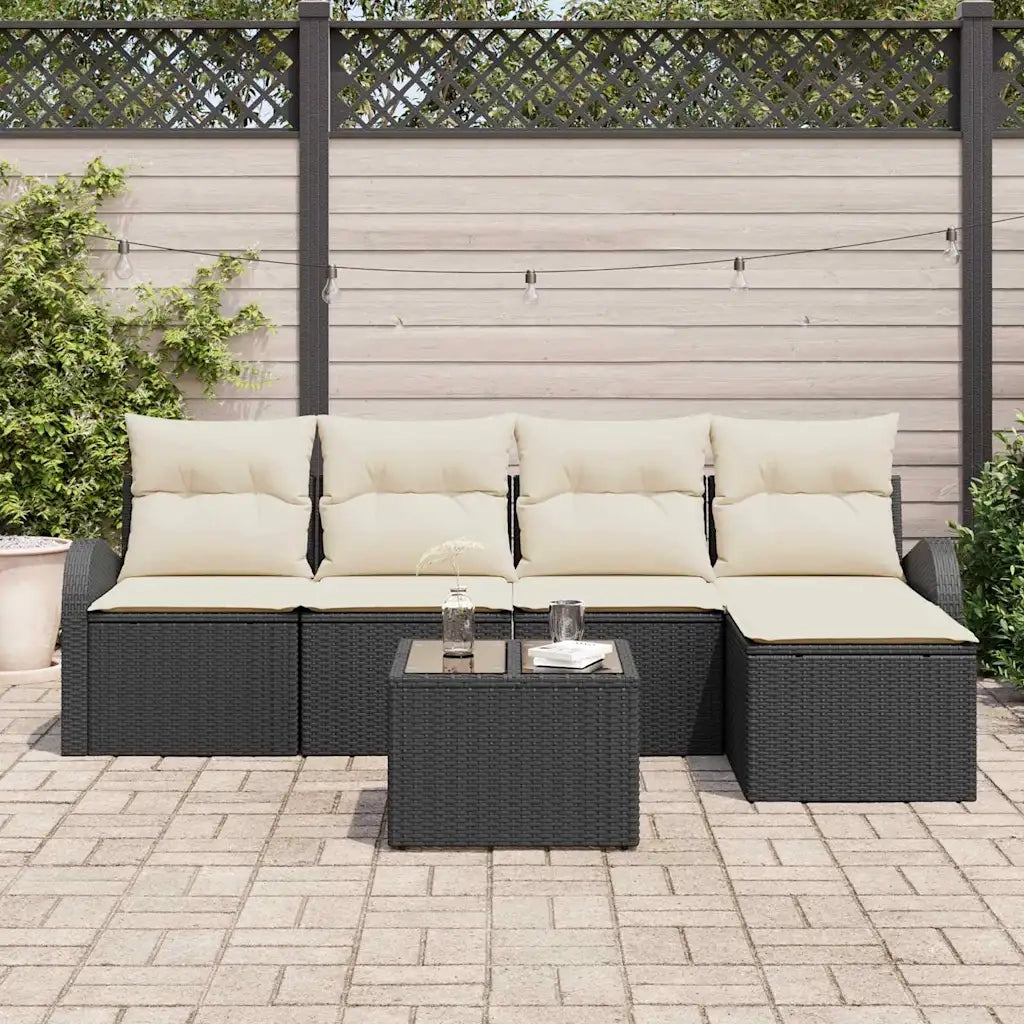 Set di divani con cuscino 6 pcs Nero e Bianco polyrattan 3354676