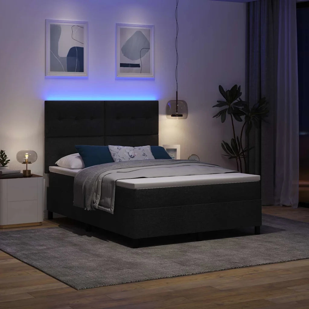 Letto a molle con materasso con led Nero 160 x 200 cm Tessuto 3342881