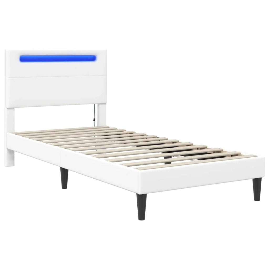 Letto singolo | Letto per adulti | Struttura del letto con testiera Bianco 100 x 200 cm Similpelle