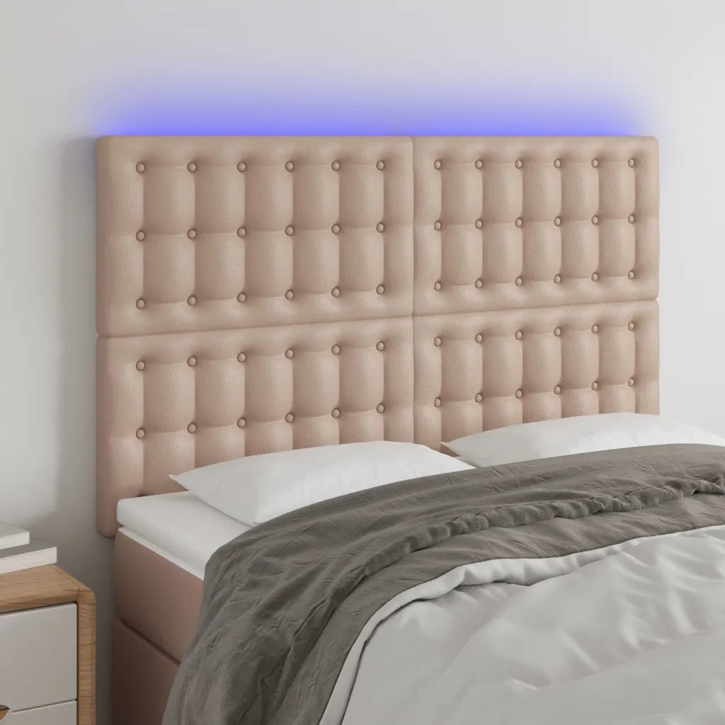 Testiera a LED cappuccino 144x5x118/128 cm in Similpelle