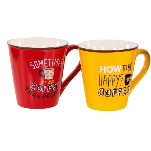 Set 2 Mug Funny Coffee 340 cc Giallo e Rosso