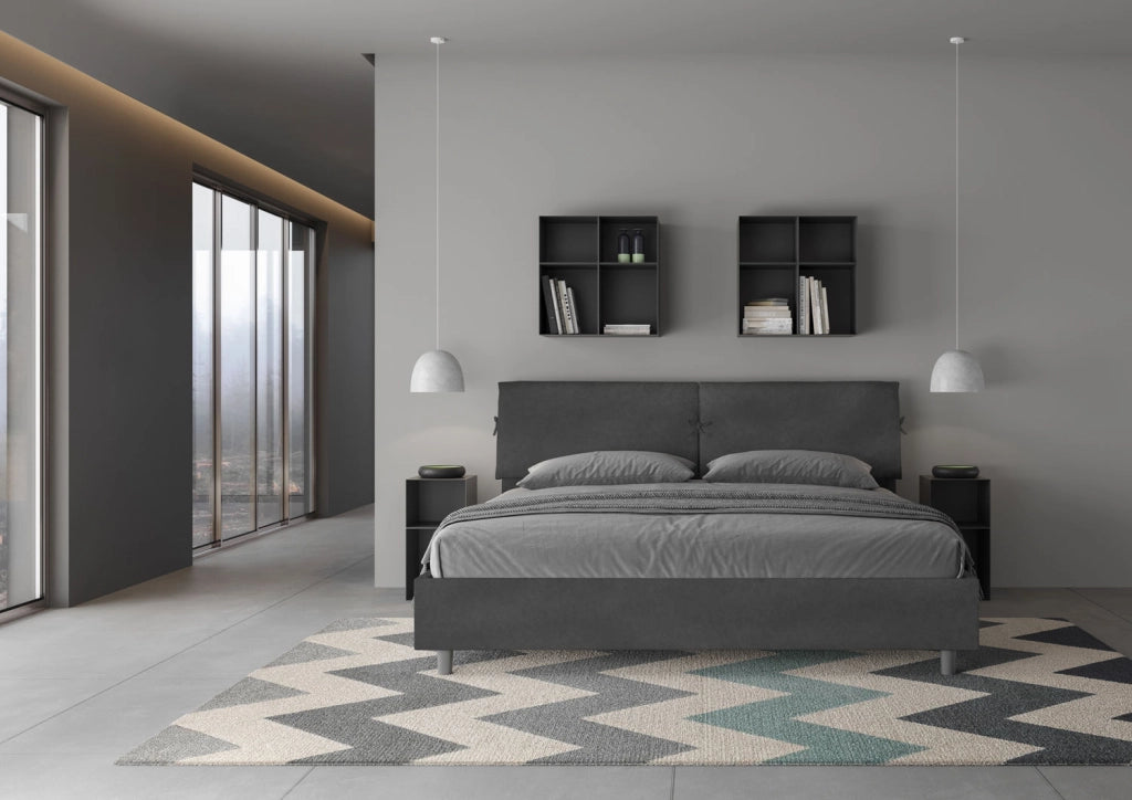 BS COM Letto matrimoniale king size con rete imbottito 200x210 microfibra grigio