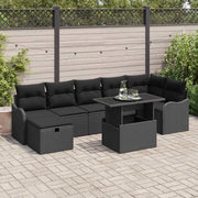 Set Divano da Giardino con cuscino 8 pcs Nero Poly Rattan