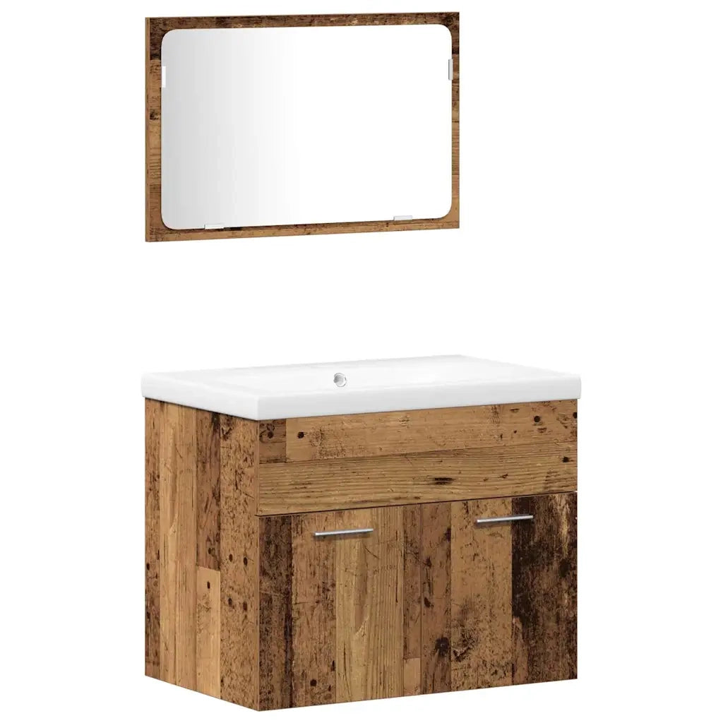 Set di mobili per il Bagno | Armadio da bagno con porta 3 pz Legno vecchio