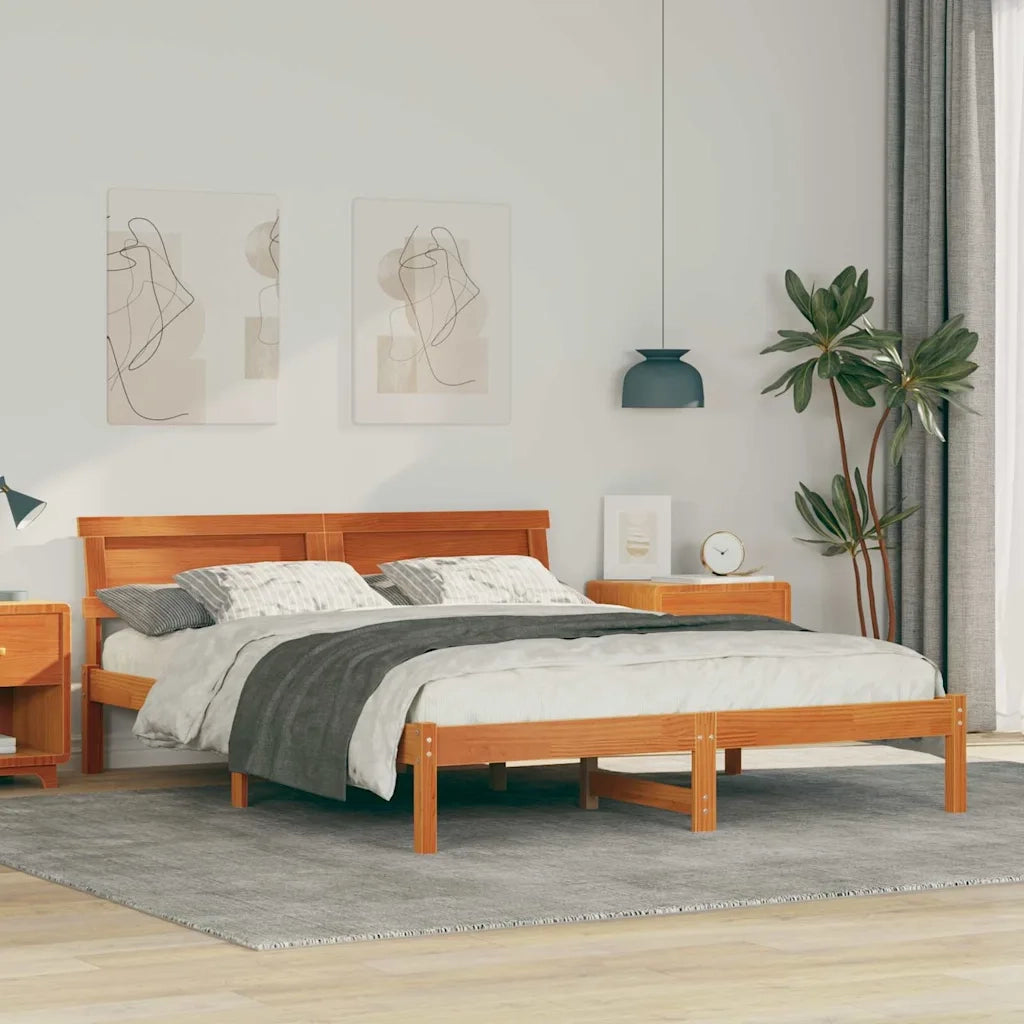 Letto matrimoniale | Letto per adulti | Struttura del letto Marrone cerato 160 x 200 cm Pino massello